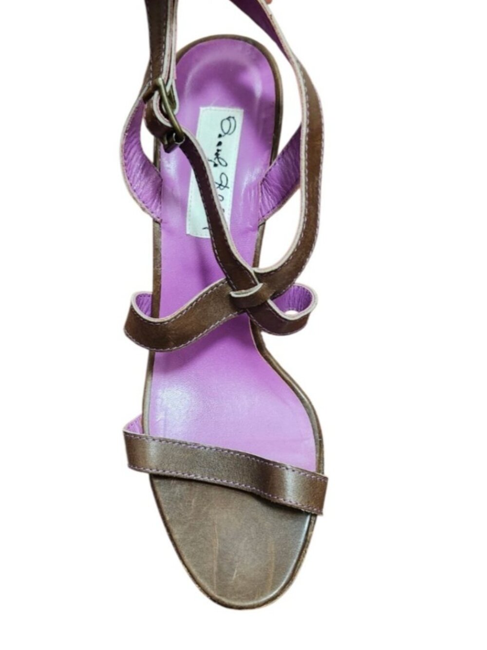 Manolo Blahnik Brown Leather Strappy Sandals Heels Purple Lining Italy EU 37.5 - Picture 7 of 14